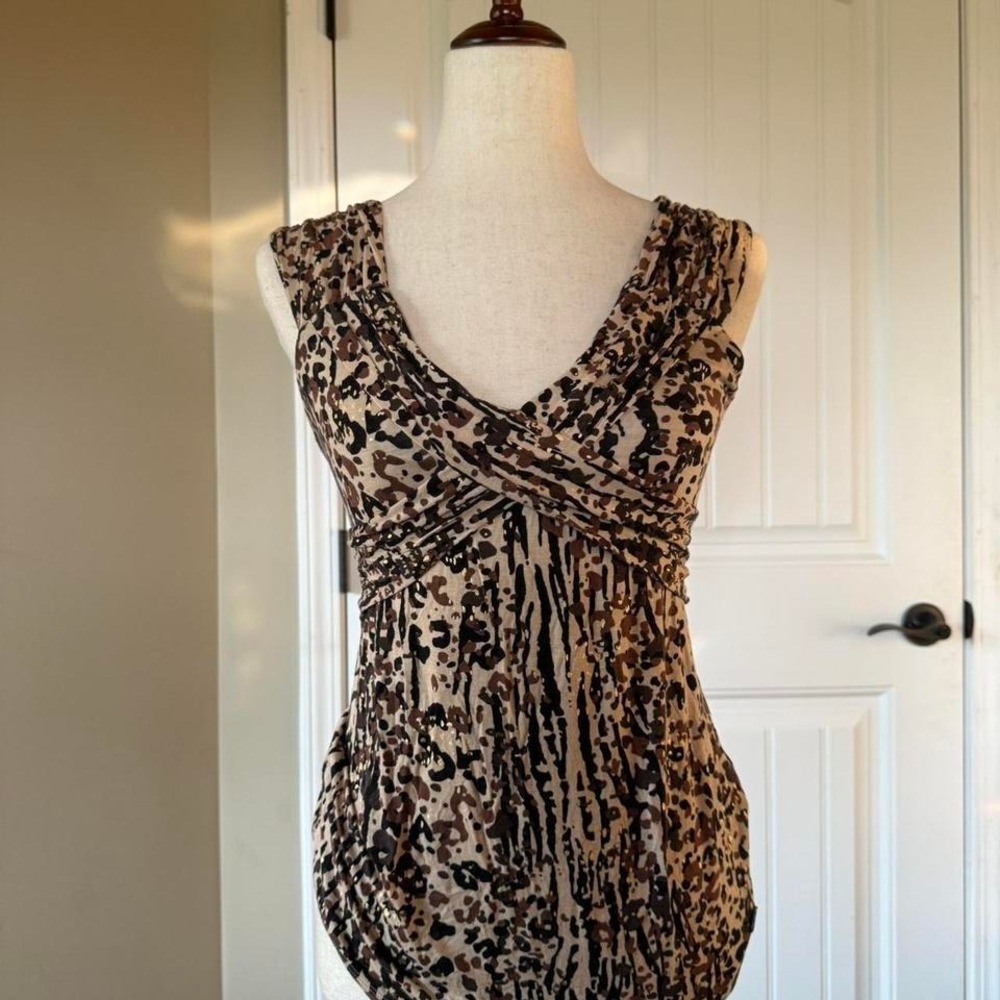 Candies Women's Leopard Print Ruched V Neck Sleeveless Top‎ Size S